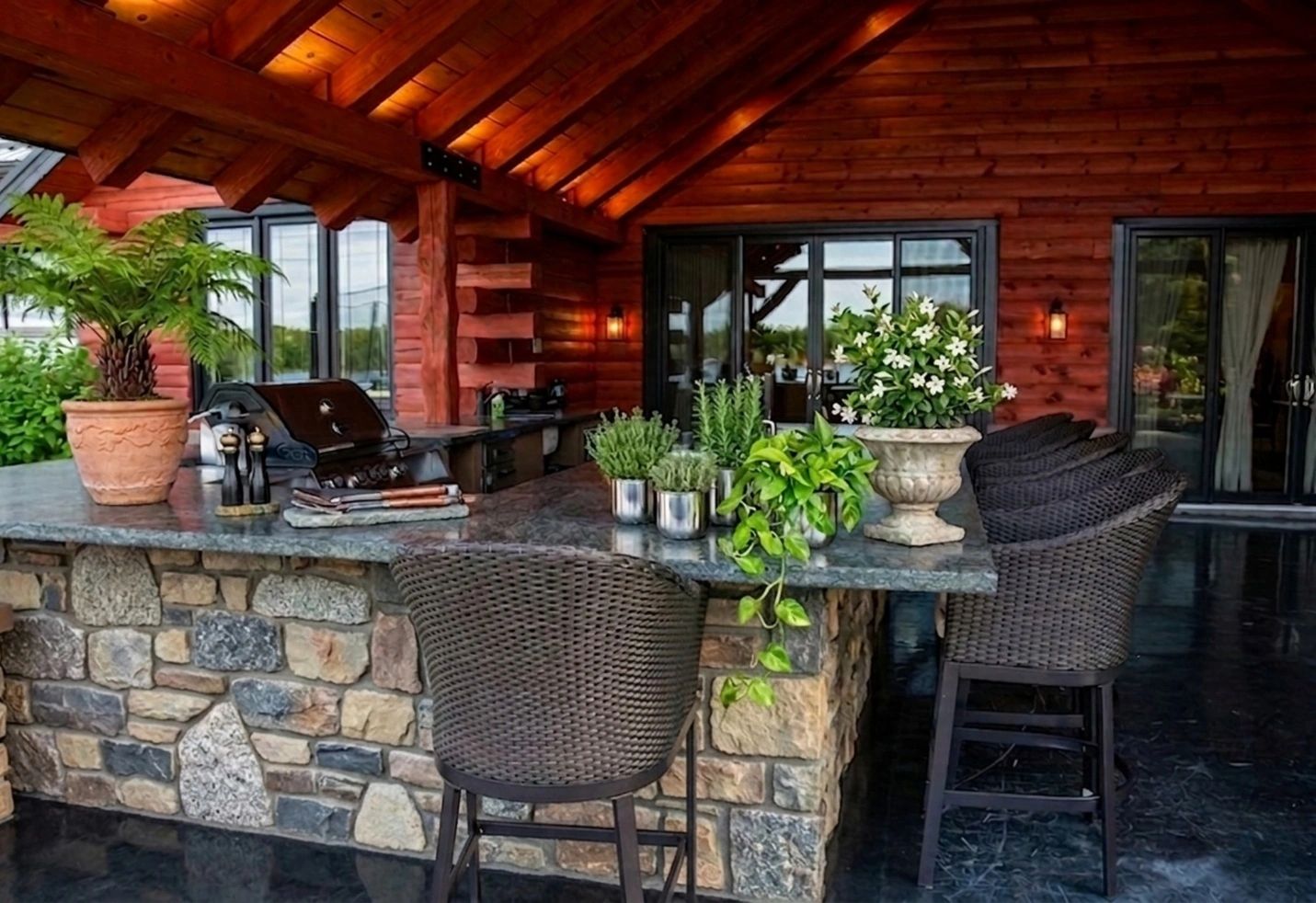 Outdoor stone patio and bar — A1 Creative Masonry project